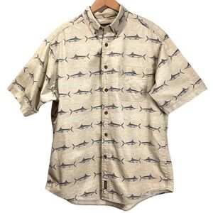 Woolrich Men’s Swordfish Print Short Sleeve Button Down Shirt, Size‎ Large